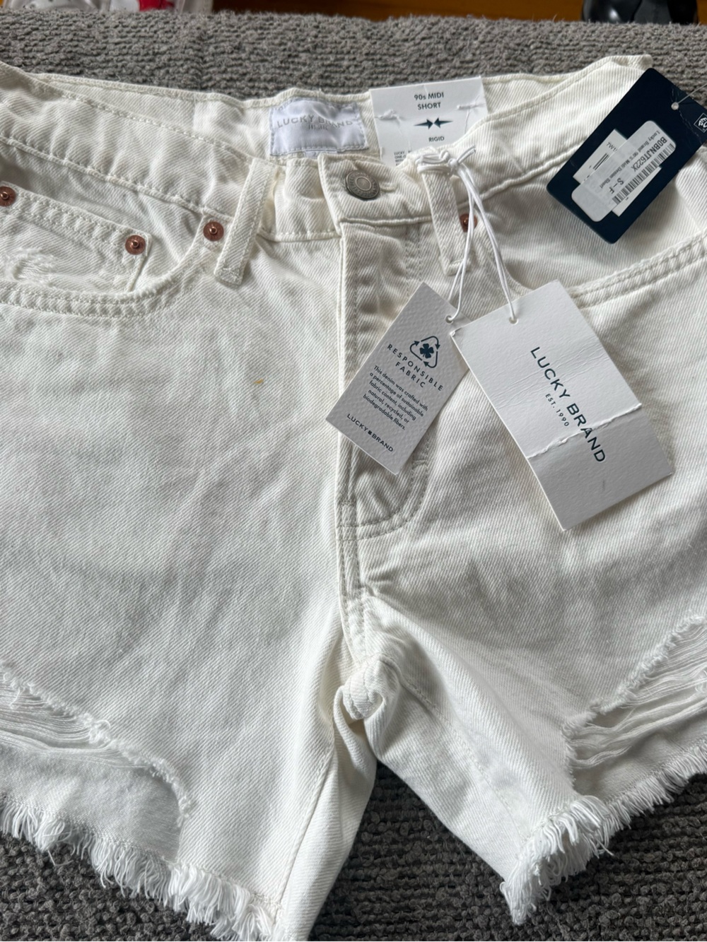 Lucky Brand White Distressed Frayed-Hem Denim Shorts